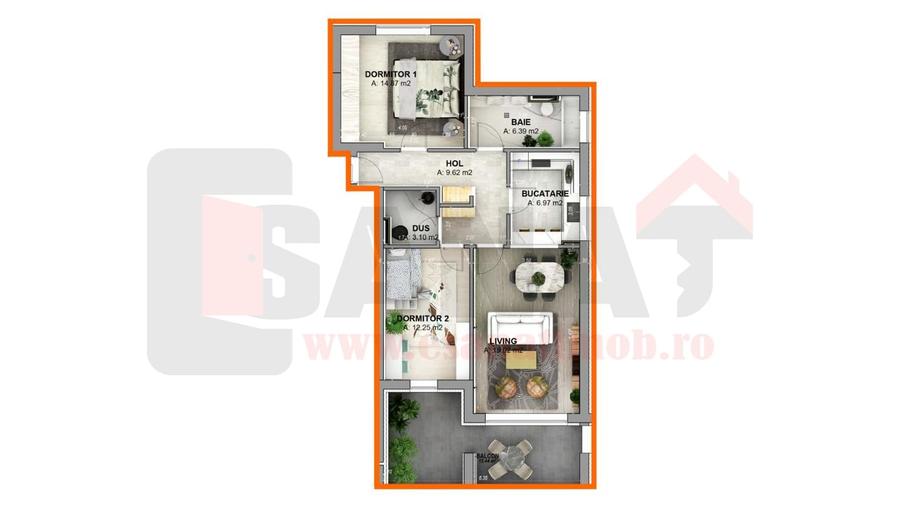 Apartament cu 27 camere decomandat în Aeroport