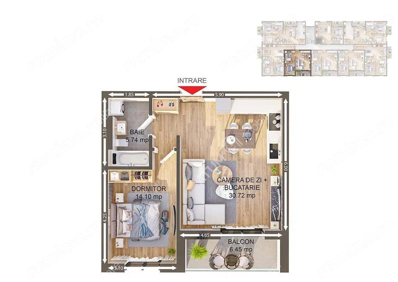 Apartament cu 2 camere decomandat în Central