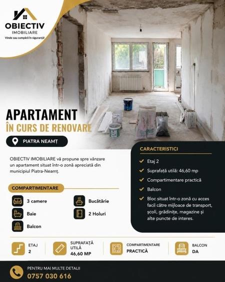 Apartament cu 3 camere semidecomandat în Dărmănești