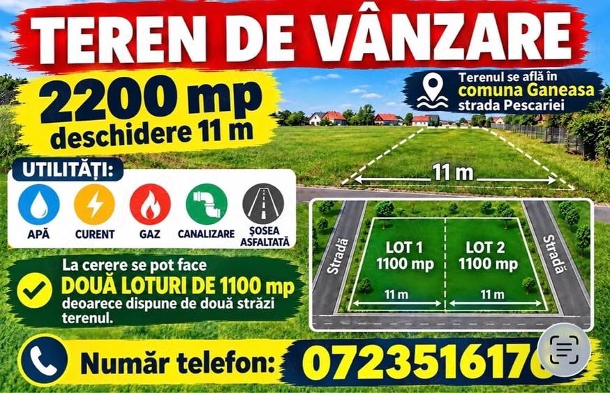 Teren de 2200 mp, în Găneasa