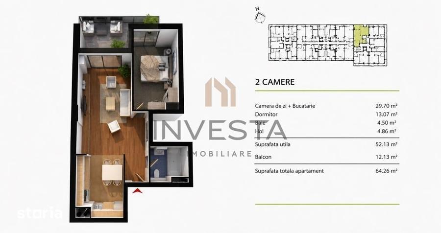 Apartament 2 camere, etaj intermediar, vedere panoramica, zona Sopor! - 3