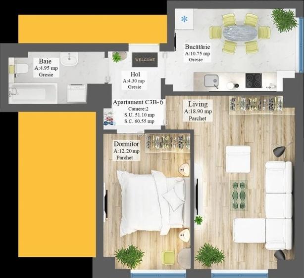 Apartament cu 2 camere decomandat în Frumoasa