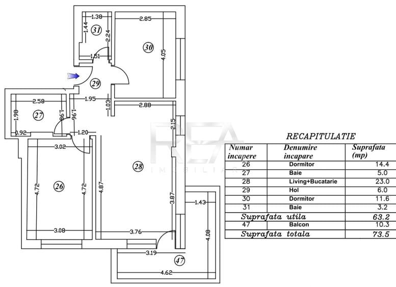 Apartament cu 3 camere decomandat în Matei Voievod