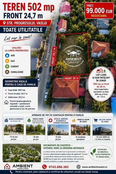 Teren Construcții intravilan de 502 mp, în Central