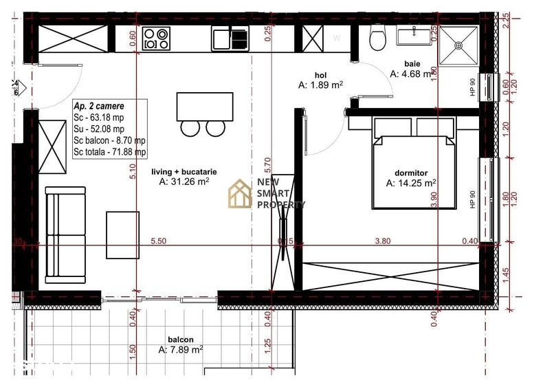 Apartament cu 2 camere în Oncea