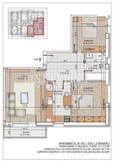 Apartament cu 3 camere în Titan