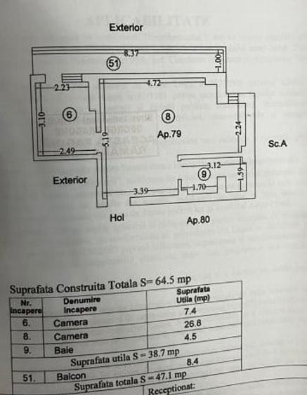Apartament cu 2 camere semidecomandat în Nord
