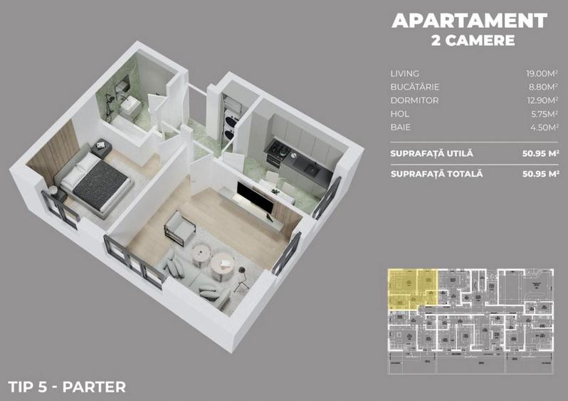 Apartament cu 2 camere decomandat în Central — fotografia 1