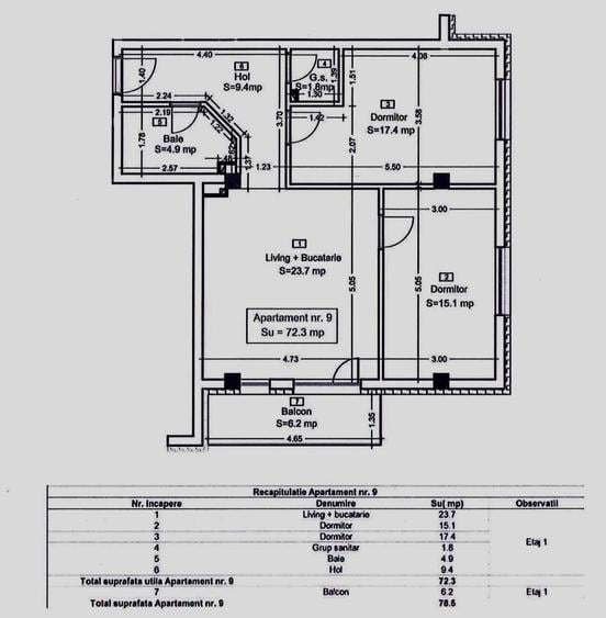 Apartament cu 3 camere semidecomandat în Florești