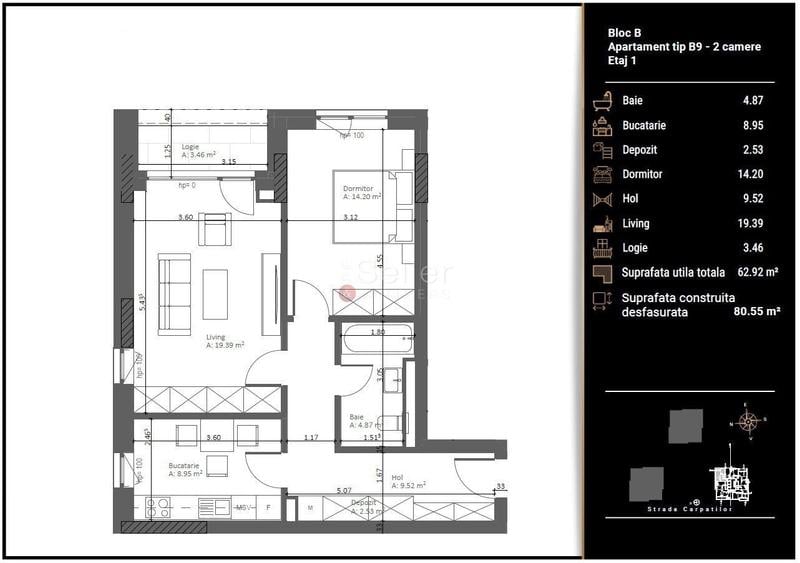 Apartament cu 2 camere în Central