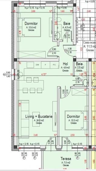 Apartament cu 4 camere semidecomandat în Cristian