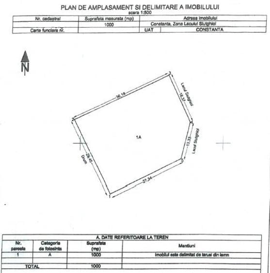 Teren Construcții intravilan de 1000 mp, în Tomis Nord