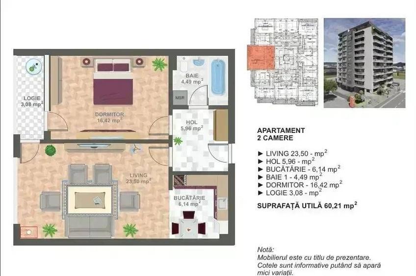 Apartament cu 2 camere decomandat în 13 Septembrie