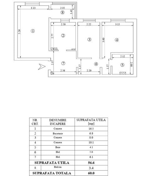 Apartament cu 3 camere decomandat în Nicolina