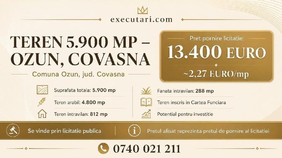 Teren de 5900 mp, în Ozun