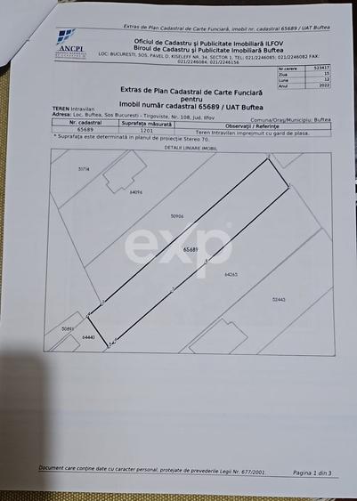 Teren Construcții intravilan de 1201 mp, în Buftea