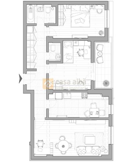 Apartament cu 3 camere decomandat în Central