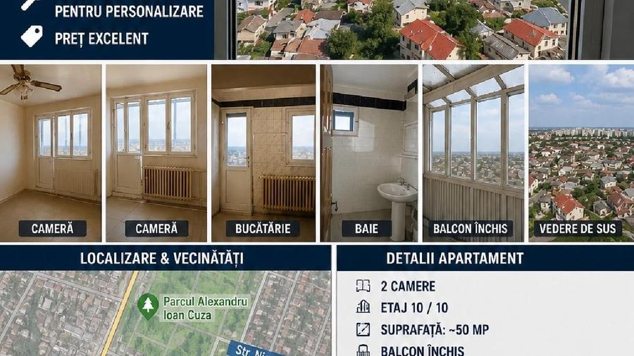 Apartament cu 2 camere decomandat în Central