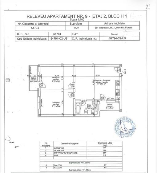 Apartament cu 3 camere în Florești