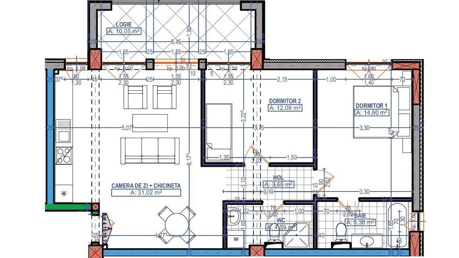 Apartament cu 3 camere decomandat în Aradului