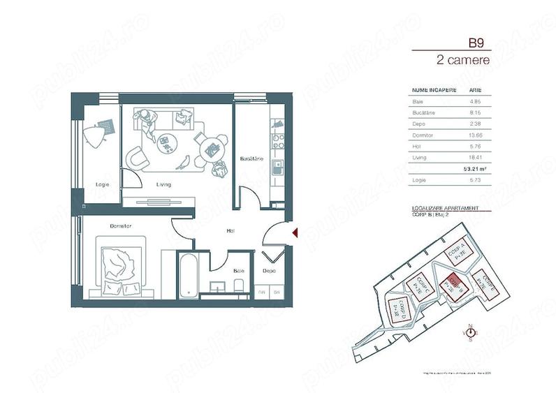 Apartament cu 2 camere decomandat în Nord