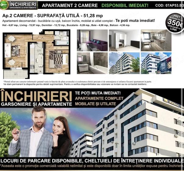 Apartament cu 2 camere decomandat în Păcii