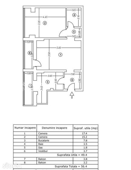 Apartament cu 2 camere, mobilat în Timpuri Noi