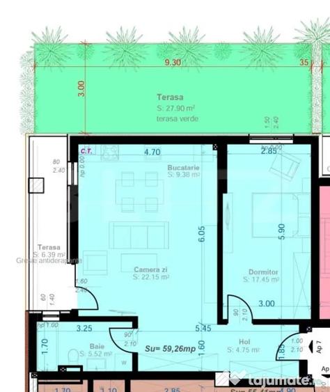 Apartament cu 2 camere semidecomandat în Aradului