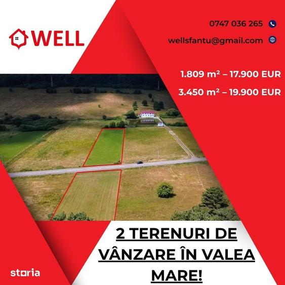 Teren de 3450 mp, în Valea Mare