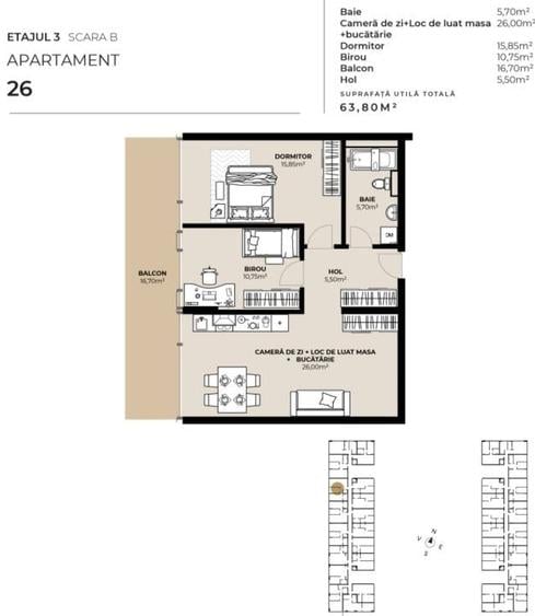 Apartament cu 3 camere semidecomandat în Dâmbul Rotund