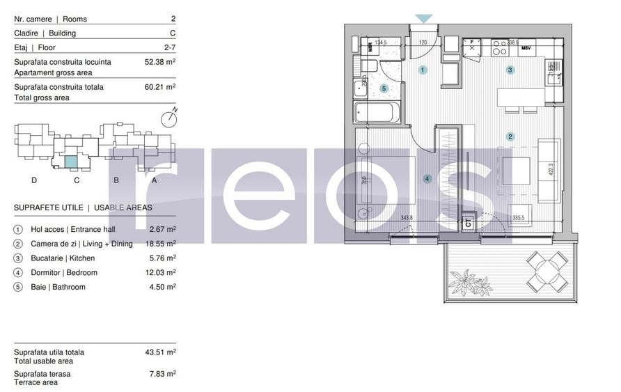 Apartament cu 2 camere, mobilat în Străulești