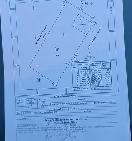 Teren Construcții intravilan de 302 mp, în Apusului