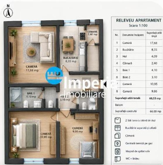 Apartament cu 3 camere decomandat în Galata