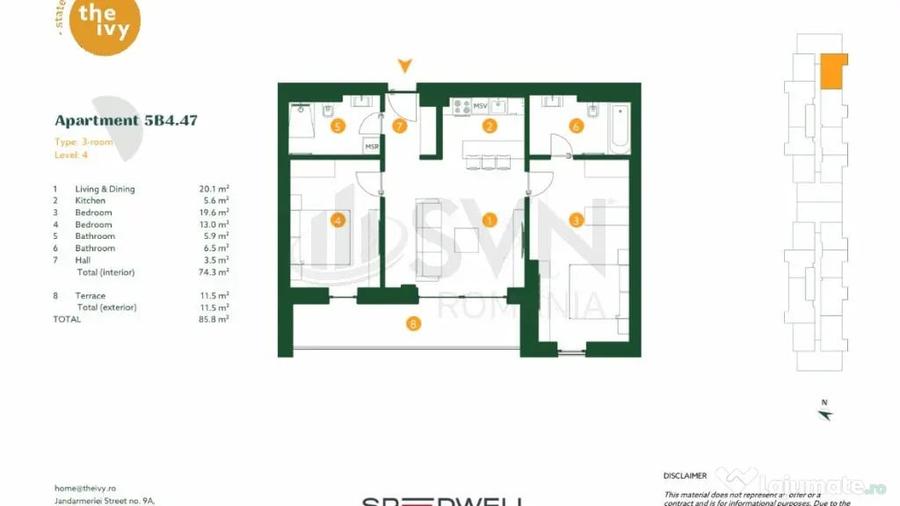 Apartament cu 3 camere semidecomandat în Băneasa