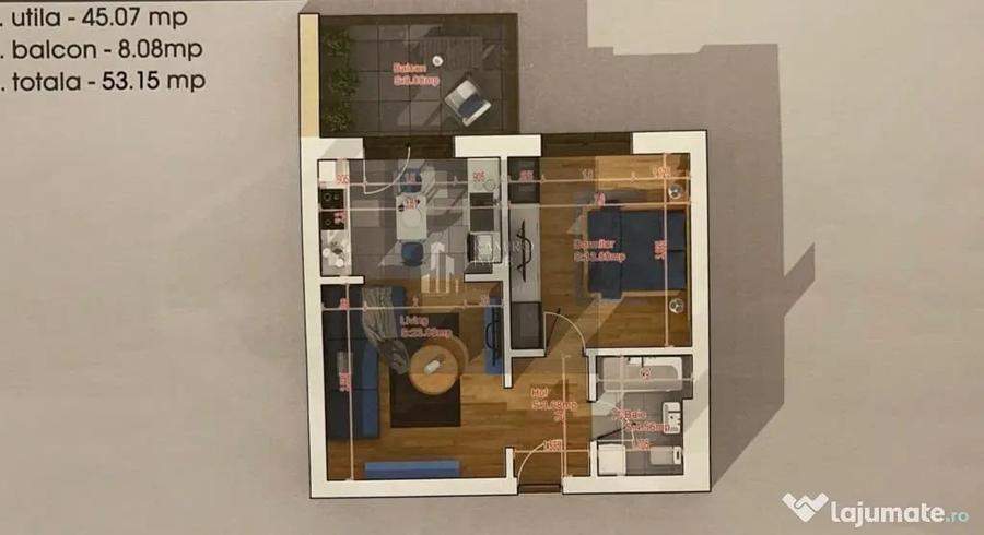 Apartament cu 2 camere semidecomandat în Ozana
