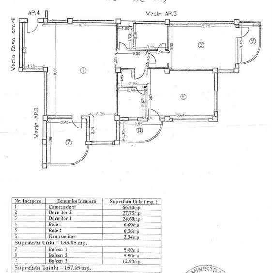 Apartament cu 3 camere în Central