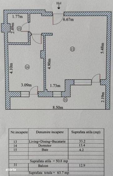 Apartament cu 2 camere în Palazu Mare