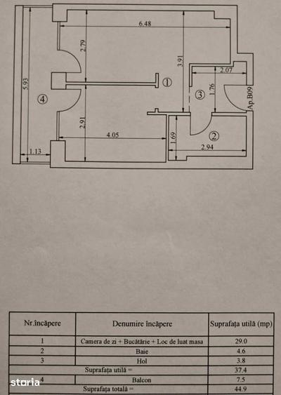 Apartament cu 2 camere în Baza 3