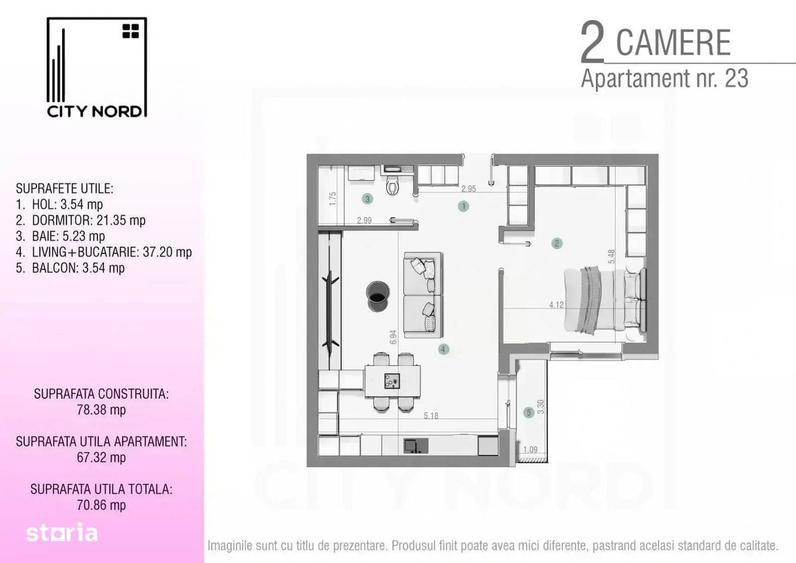 Apartament cu 2 camere în Nord
