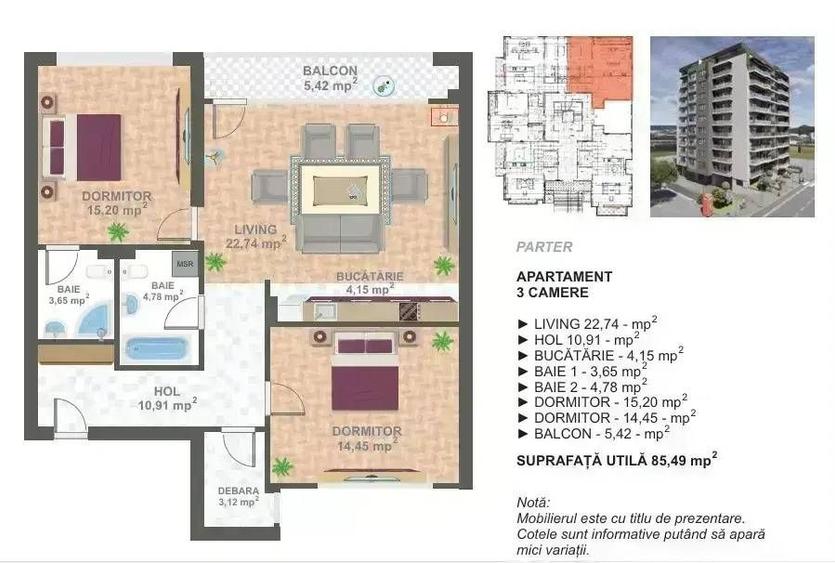 Apartament cu 3 camere decomandat în Tudor Vladimirescu