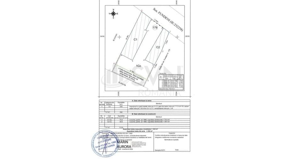 Teren Construcții intravilan de 232 mp, în Fundeni