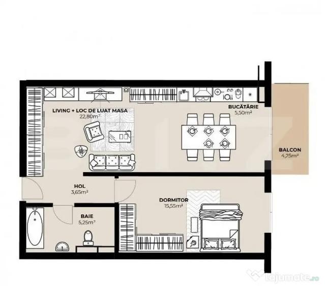 Apartament cu 2 camere semidecomandat în Central