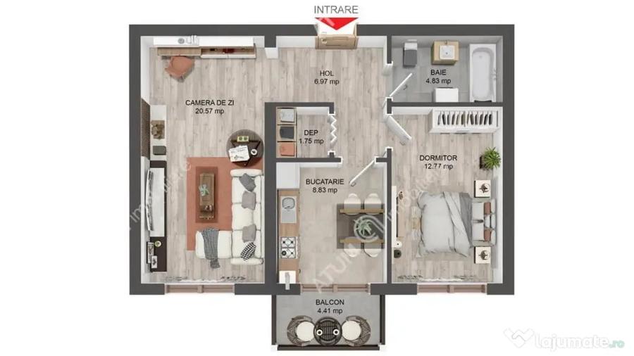 Apartament cu 2 camere decomandat în Central