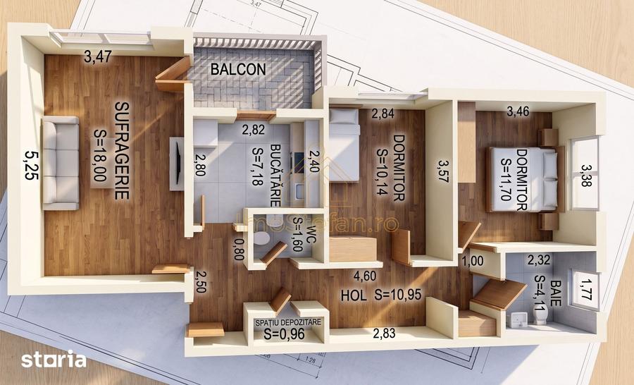 Apartament cu 3 camere decomandat, mobilat în Gara