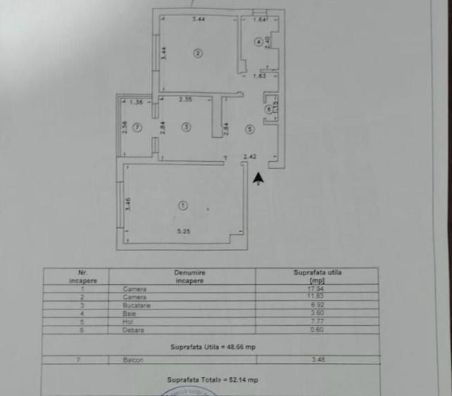 Apartament cu 2 camere în Brătianu
