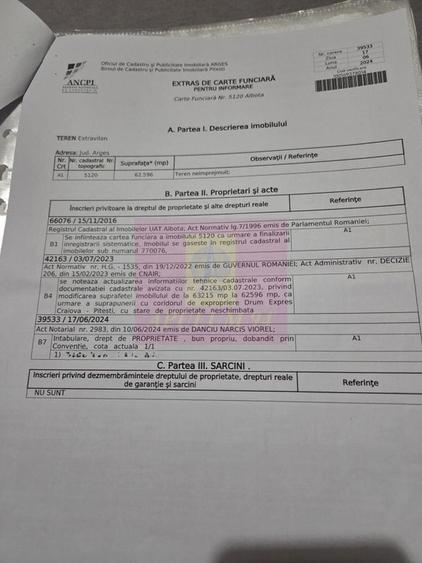 Teren de 62600 mp, în Albota