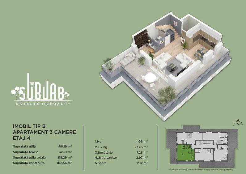Apartament cu 3 camere decomandat în Nord