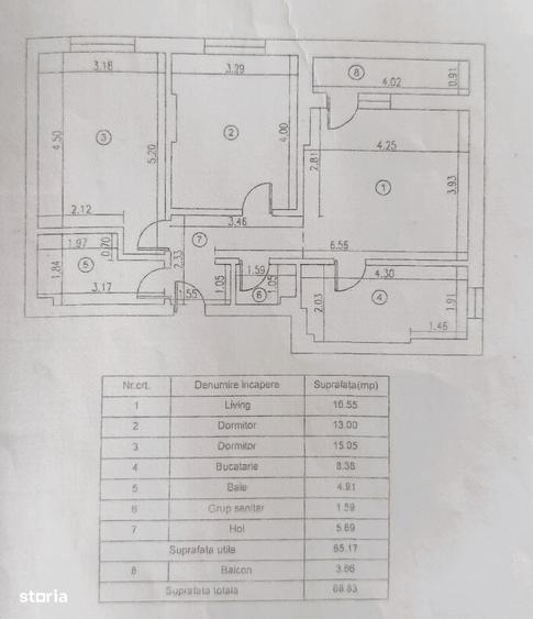 Apartament cu 3 camere decomandat în Militari