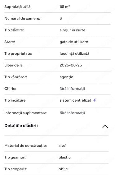 Casă cu 3 camere cu Teren 240 Mp în Exterior Vest