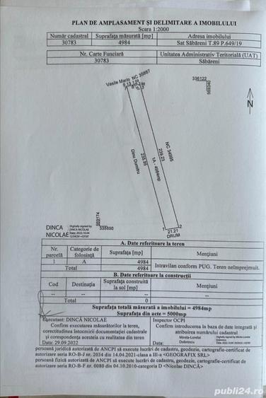 Teren de 4984 mp, în Săbăreni